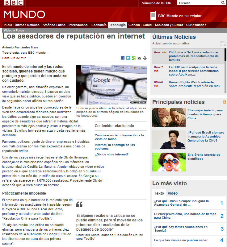 BBC Mundo: 'Aseando la Reputación Online'